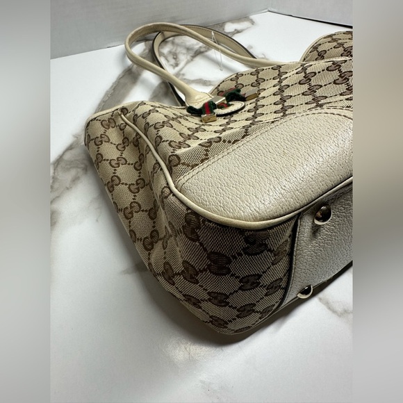 Authentic GUCCI Princy Web Sherry Line Canvas Leather Tote w/COA - Picture 7 of 12